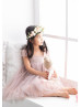Taupe Lace Tulle Floor Length Romantic Wedding Flower Girl Dress